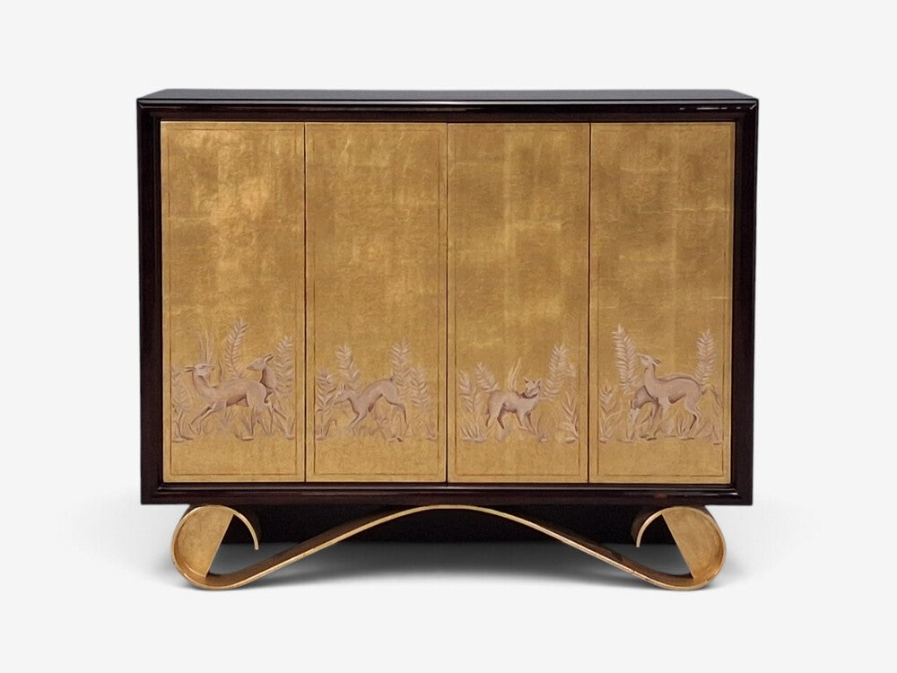 Jean de Merry, Rare Cassetto Cabinet, Gilt Polychrome, Mahogany, France, 2010s