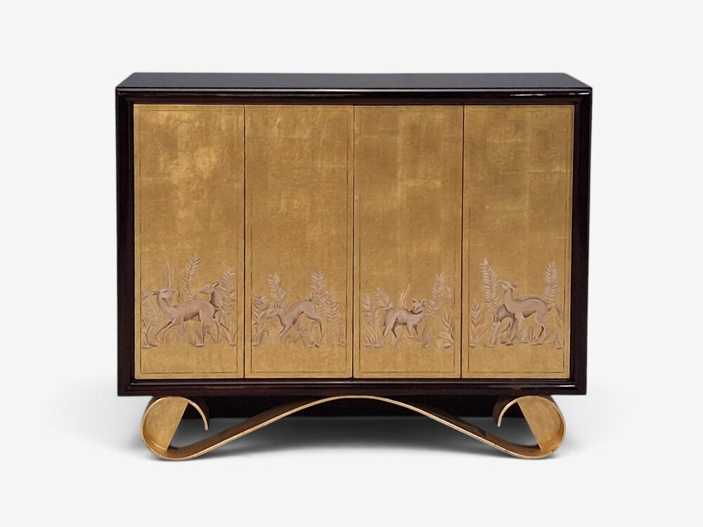 Jean de Merry, Rare Cassetto Cabinet, Gilt Polychrome, Mahogany, France, 2010s