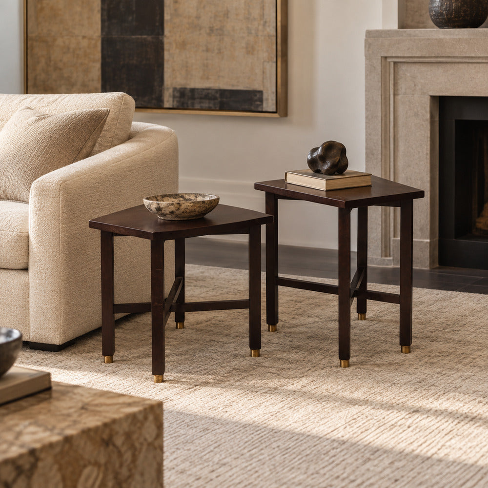 Edward Wormley, Wedge Side Tables, Mahogany, Brass, USA, 1955
