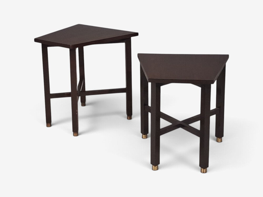Edward Wormley, Wedge Side Tables, Mahogany, Brass, USA, 1955