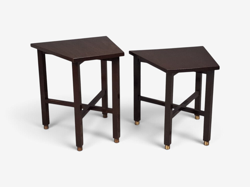 Edward Wormley, Wedge Side Tables, Mahogany, Brass, USA, 1955