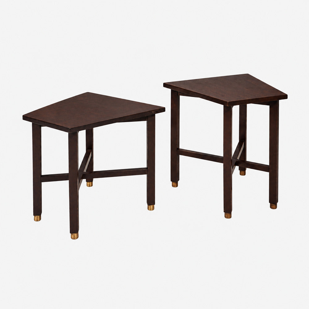 Edward Wormley, Wedge Side Tables, Mahogany, Brass, USA, 1955
