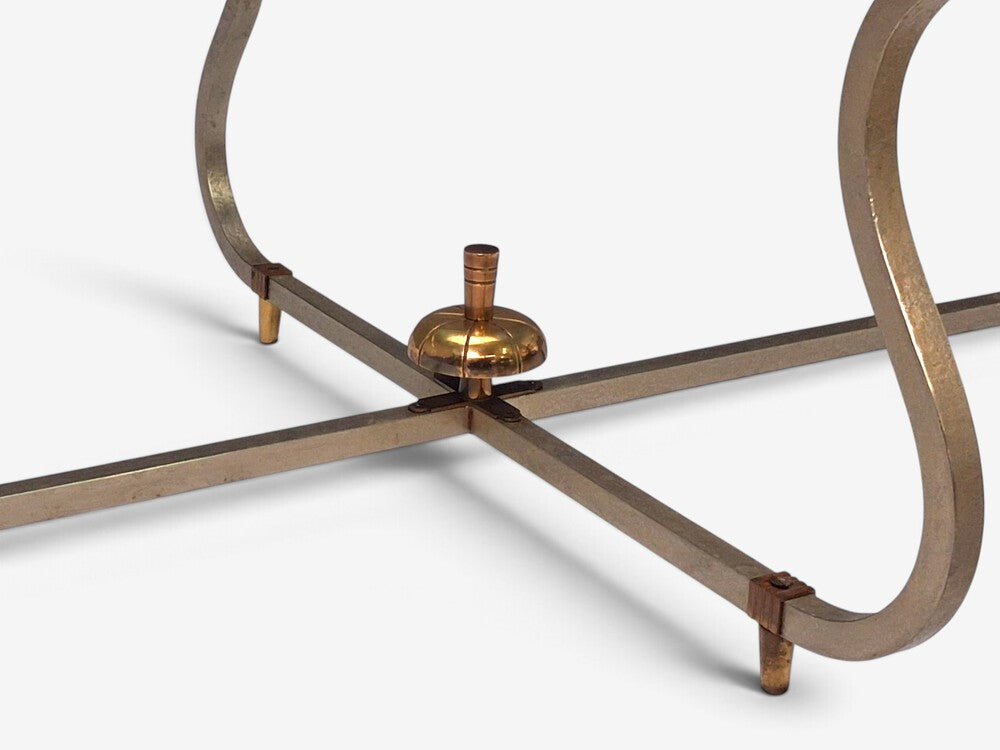 Tommi Parzinger, Unique Coffee Table, Brushed Steel, Glass, USA, 1950s