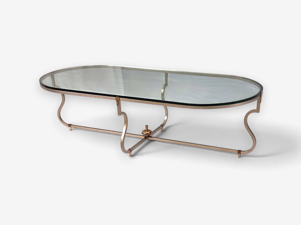 Tommi Parzinger, Unique Coffee Table, Brushed Steel, Glass, USA, 1950s