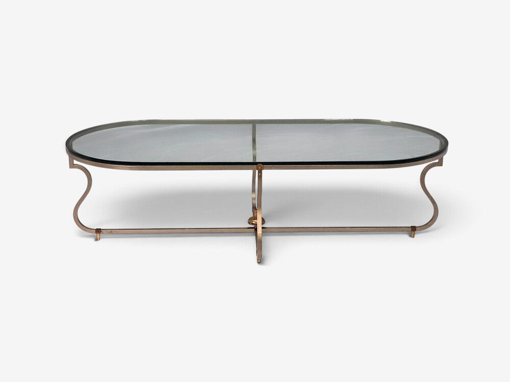 Tommi Parzinger, Unique Coffee Table, Brushed Steel, Glass, USA, 1950s