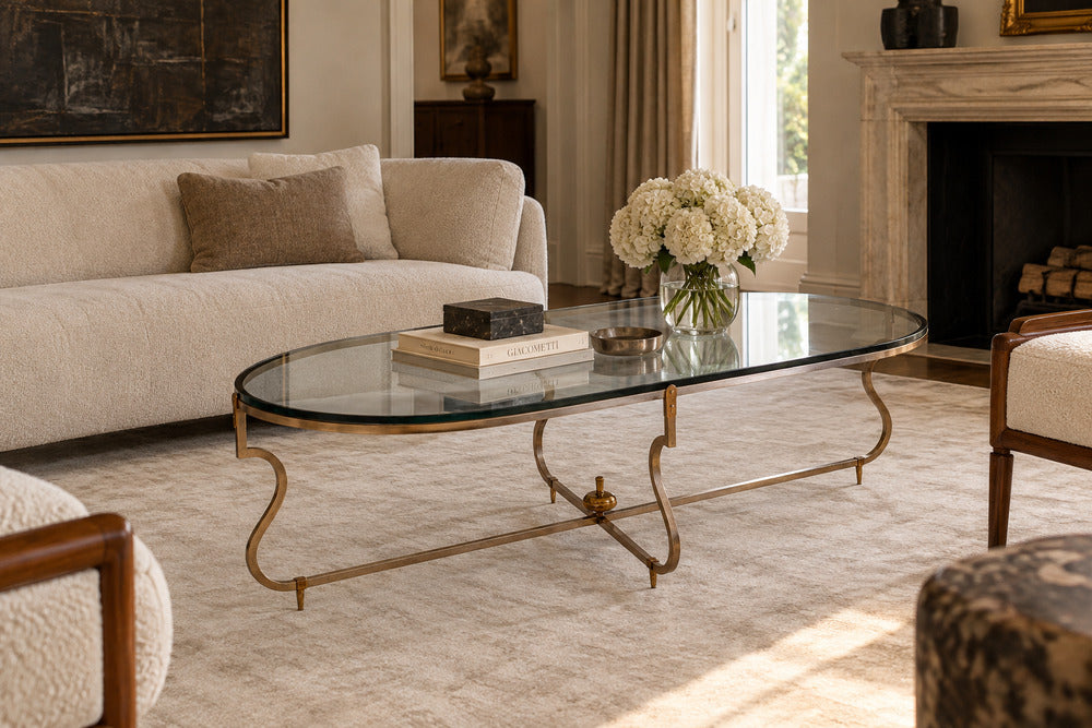 Tommi Parzinger, Unique Coffee Table, Brushed Steel, Glass, USA, 1950s