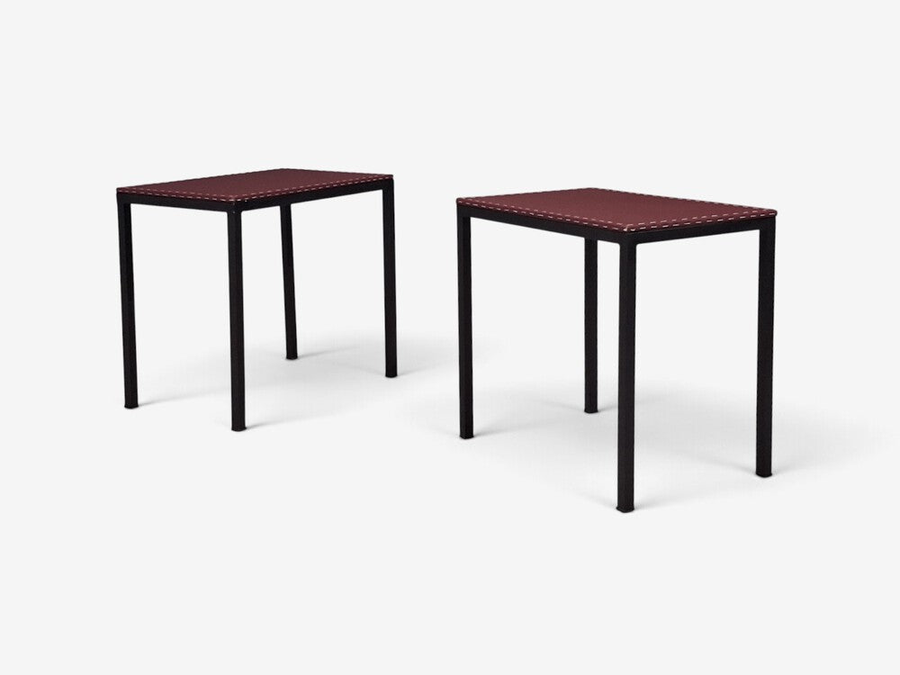 Jean-Michel Frank Style, Modern, End Tables, Painted Iron, Red Leather, 21st c.