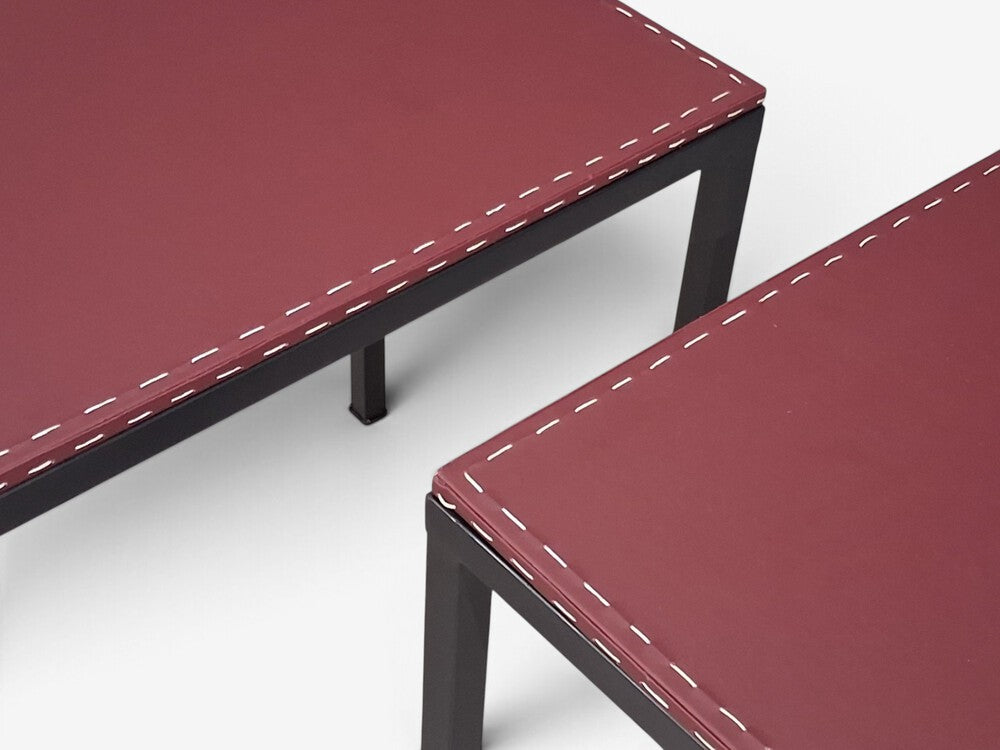 Jean-Michel Frank Style, Modern, End Tables, Painted Iron, Red Leather, 21st c.