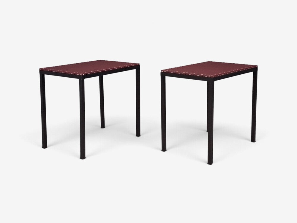 Jean-Michel Frank Style, Modern, End Tables, Painted Iron, Red Leather, 21st c.