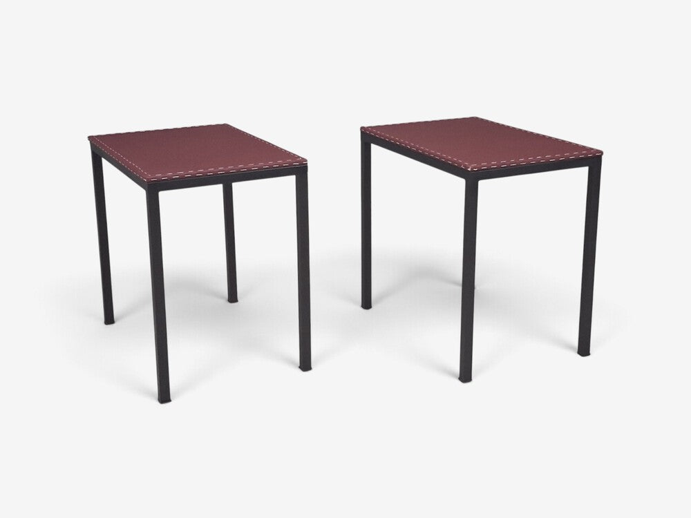 Jean-Michel Frank Style, Modern, End Tables, Painted Iron, Red Leather, 21st c.