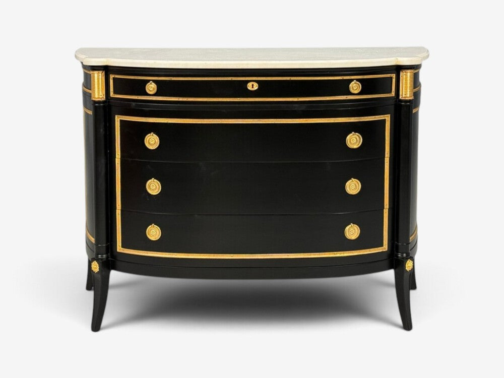 Maison Jansen Style, Louis XVI Bow Front Chest, Ebonized Wood, France, 1900s