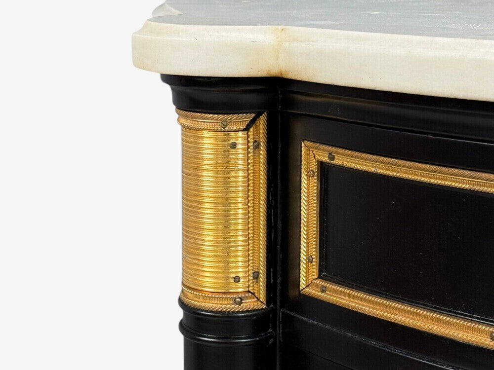 Maison Jansen Style, Louis XVI Bow Front Chest, Ebonized Wood, France, 1900s