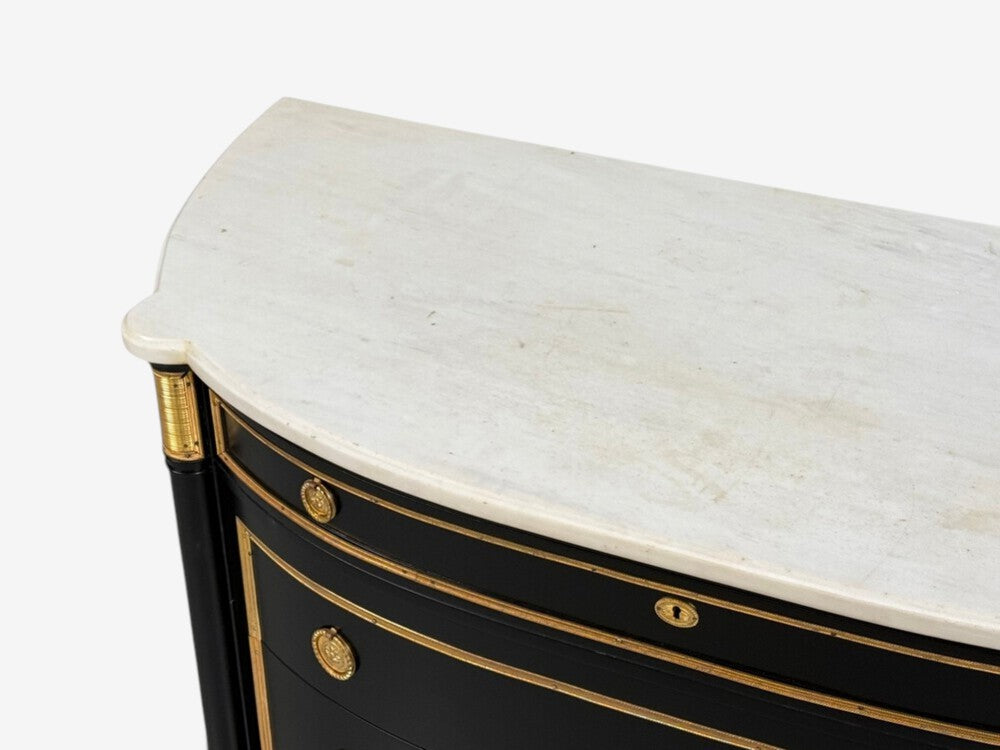 Maison Jansen Style, Louis XVI Bow Front Chest, Ebonized Wood, France, 1900s
