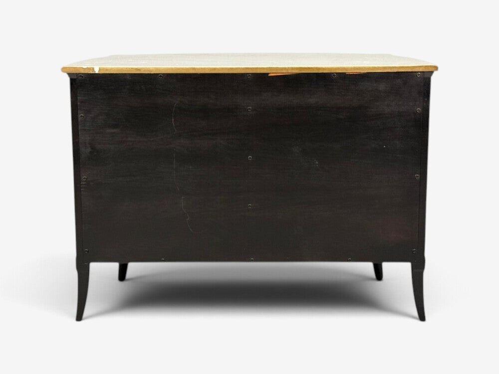 Maison Jansen Style, Louis XVI Bow Front Chest, Ebonized Wood, France, 1900s