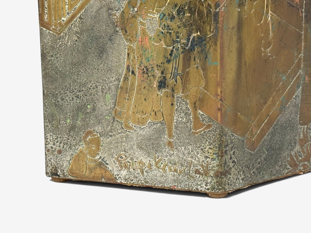 Philip & Kelvin LaVerne, Rare Hexagonal Side Tables, Etched Brass, USA, 1960s