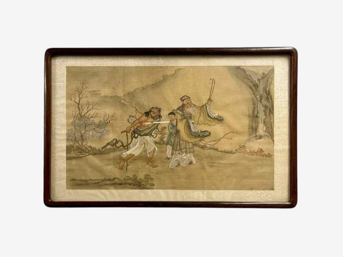Chinese Export, Hand-Painted Figural Scenes, Rosewood Frames, China, 19th c.