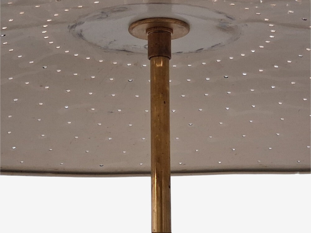 Edward Wormley Attr., Perforated Chandelier, Brass, Lacquered Metal, USA, 1950s
