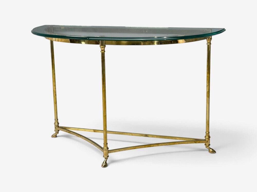 LaBarge, German Modern, Demilune Console Table, Brass, Glass, Germany, 1970s