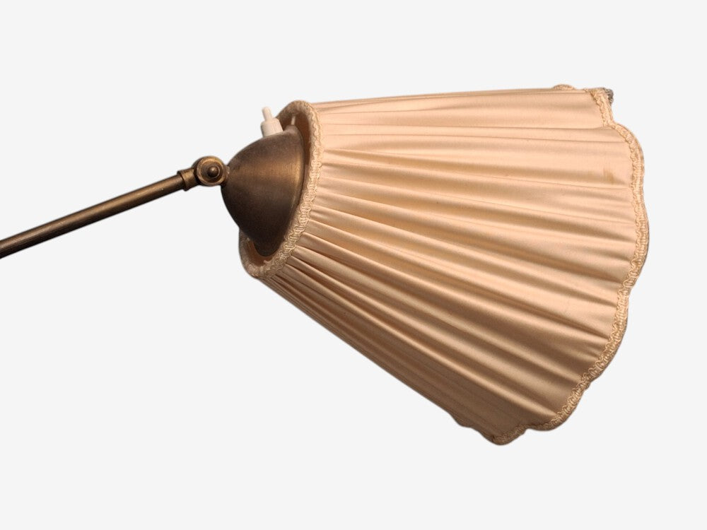 Swedish Art Deco, Double Floor Lamp, Burl Wood, Metal, Fabric, Sweden, 1940s