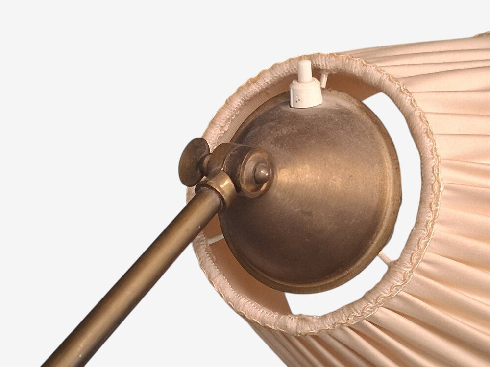 Swedish Art Deco, Double Floor Lamp, Burl Wood, Metal, Fabric, Sweden, 1940s