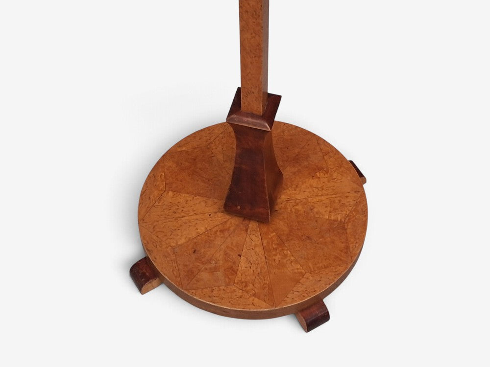 Swedish Art Deco, Double Floor Lamp, Burl Wood, Metal, Fabric, Sweden, 1940s