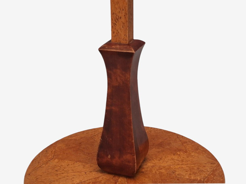 Swedish Art Deco, Double Floor Lamp, Burl Wood, Metal, Fabric, Sweden, 1940s