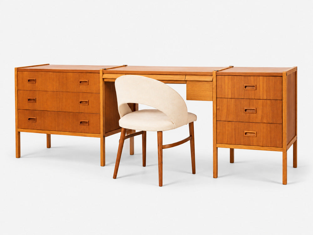 Bertil Fridhagen, Swedish Modern, Vanity Chair, Wood, Upholstery, Sweden, 1960s