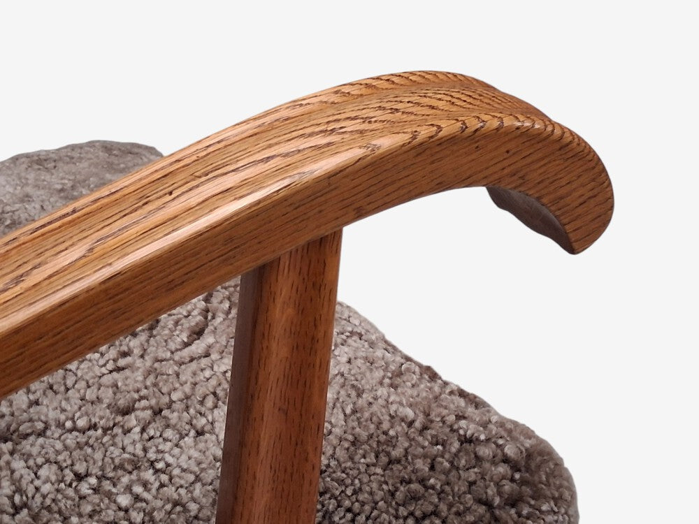 Danish Cabinetmaker, Lounge Chair, Gray Shearling, Beech, Denmark, 1940s
