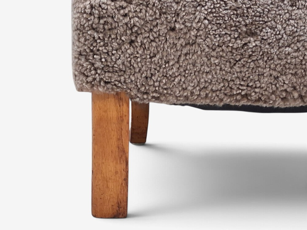 Danish Cabinetmaker, Lounge Chair, Gray Shearling, Beech, Denmark, 1940s