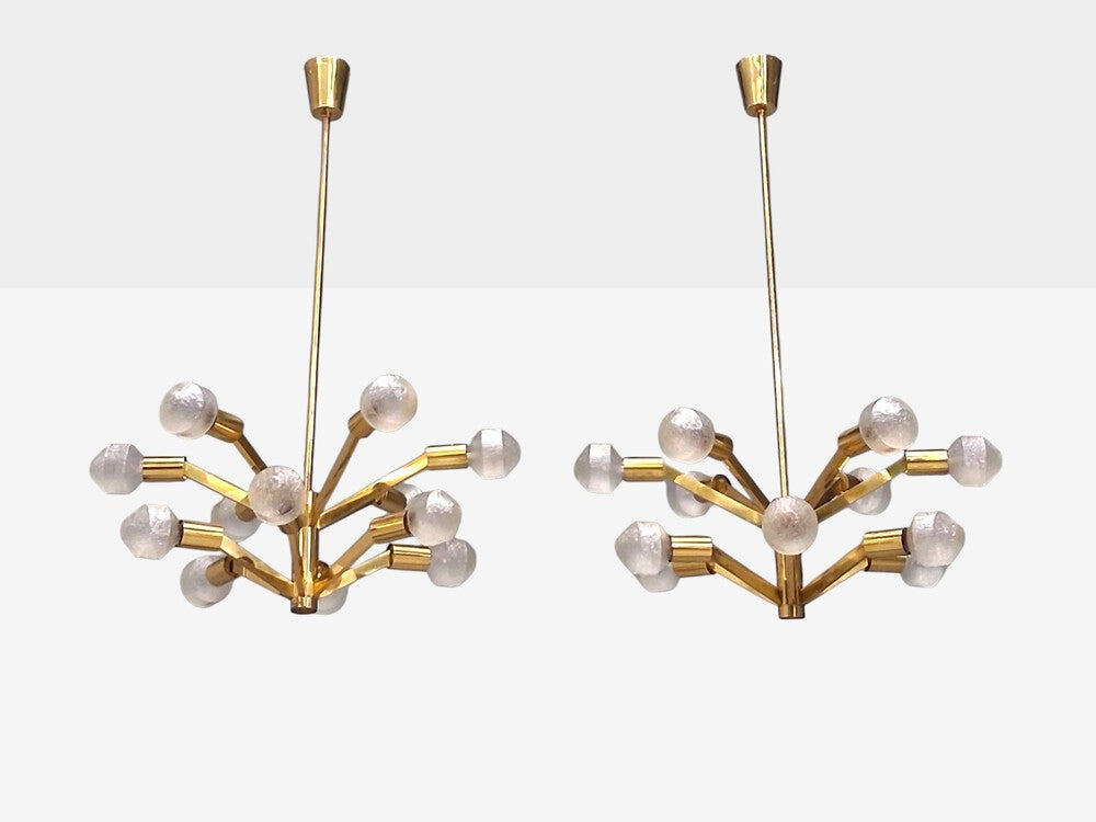 Axel Annell attr, Swedish Modern, Large Chandeliers, Brass, Sweden, 1960s