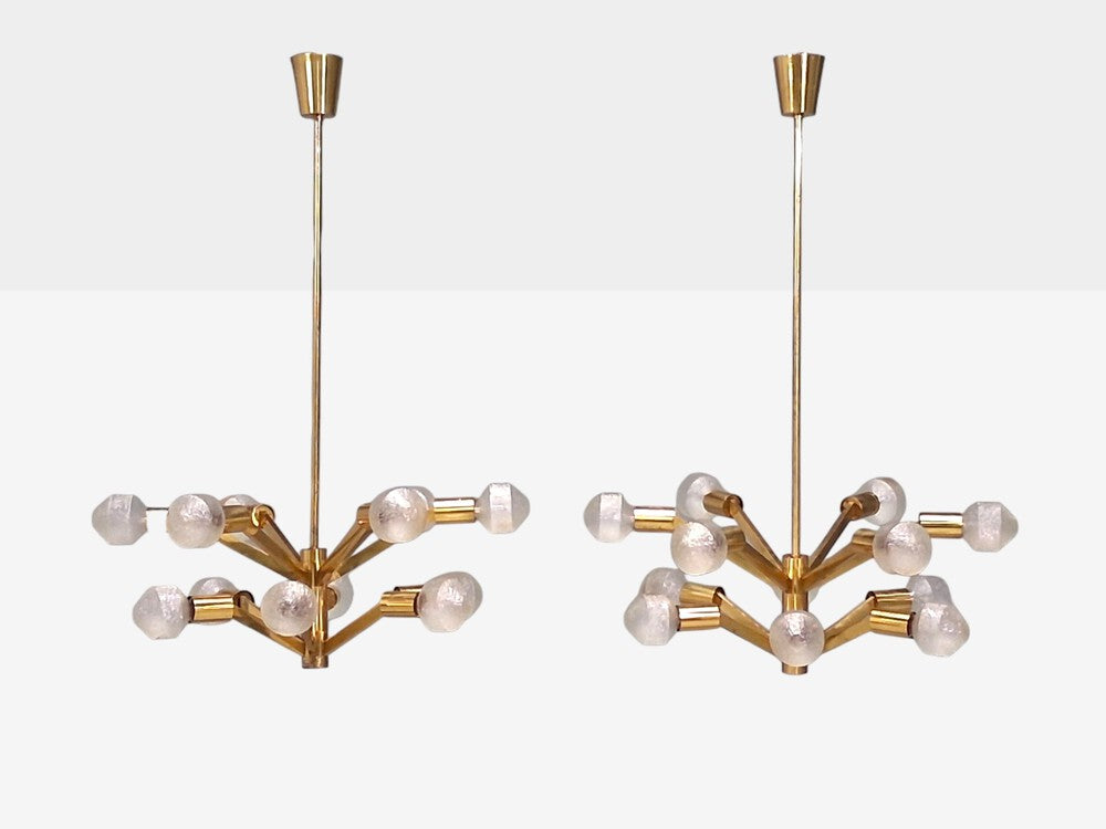Axel Annell attr, Swedish Modern, Large Chandeliers, Brass, Sweden, 1960s