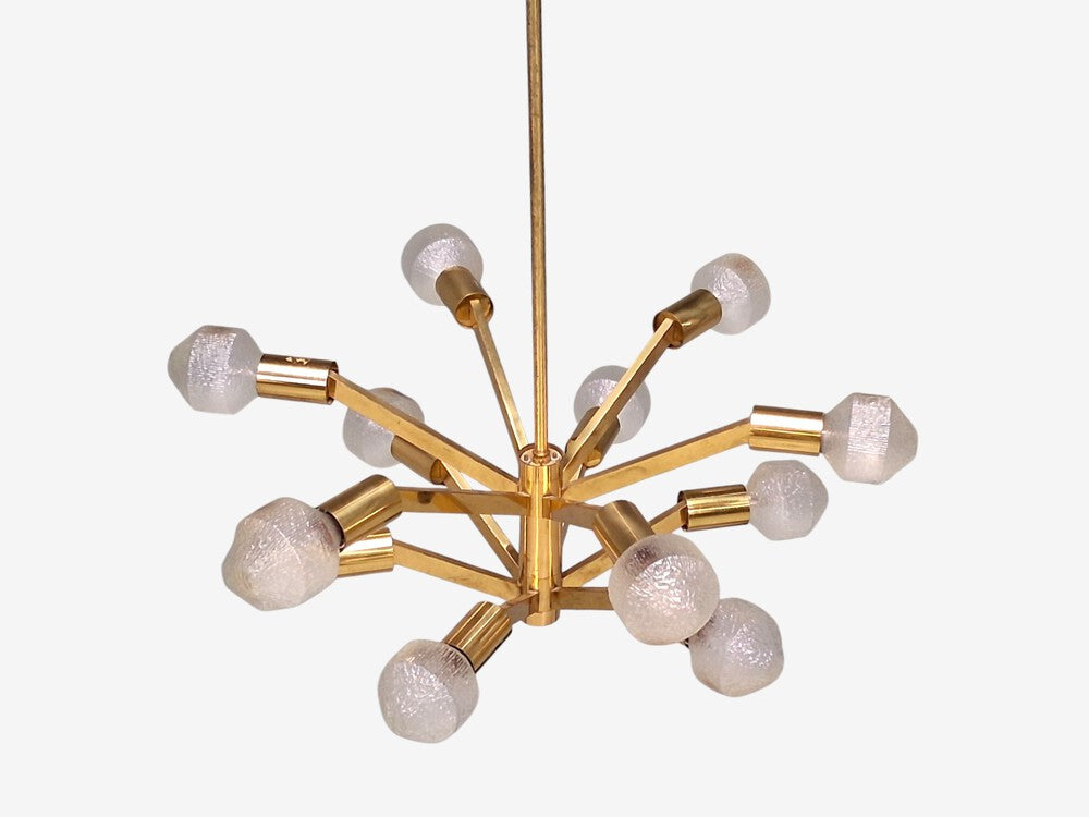 Axel Annell attr, Swedish Modern, Large Chandeliers, Brass, Sweden, 1960s