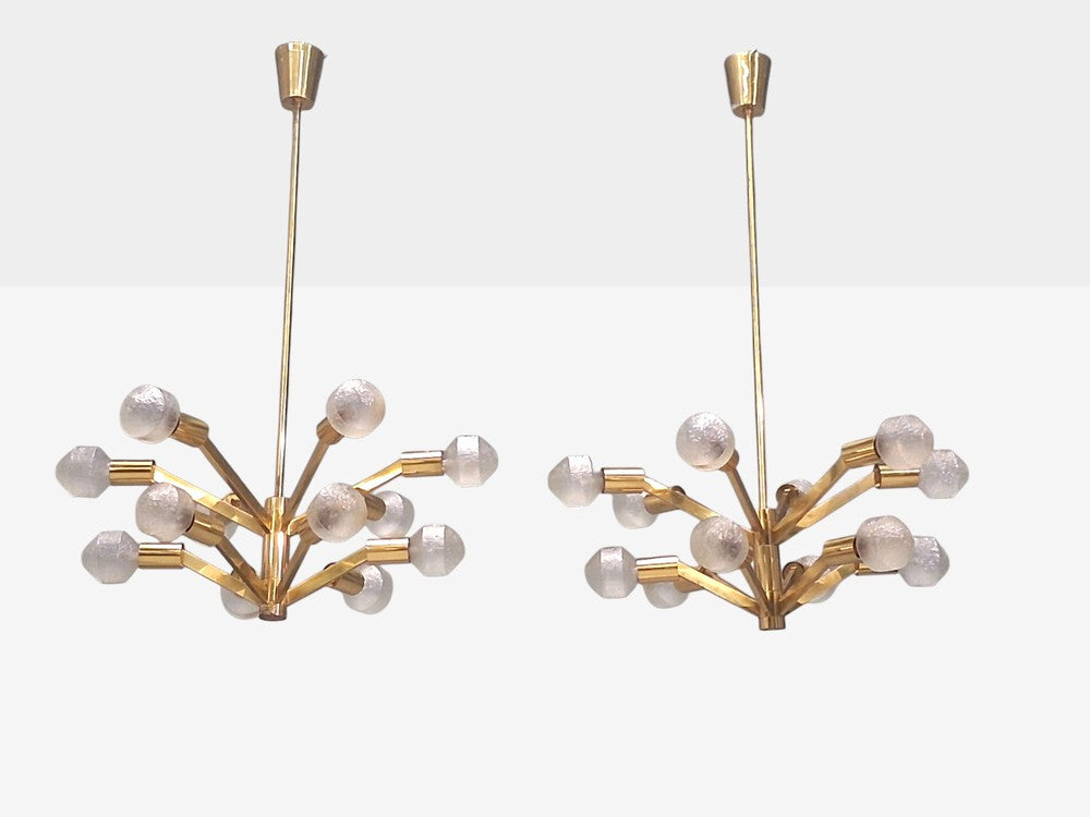 Axel Annell attr, Swedish Modern, Large Chandeliers, Brass, Sweden, 1960s