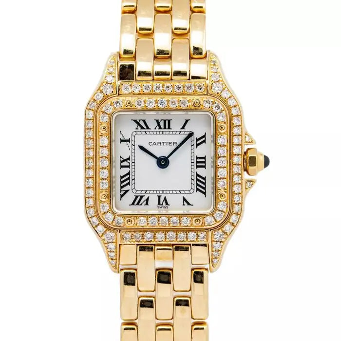 Panthère de Cartier Ladies Watch, Double Diamond Face, Vintage, 18Kt Yellow Gold