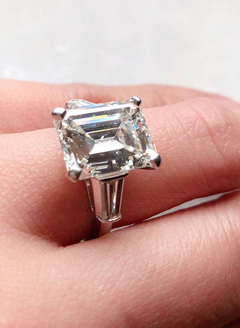 8.52 Carat Emerald Cut Diamond Engagement Ring VS1 J/K Color, Platinum Setting