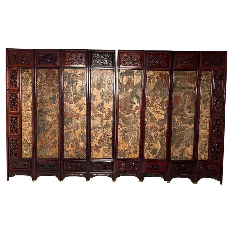 Chinese Coromandel Screen, 18th Century, Rosewood, Painted, Figural, Geese