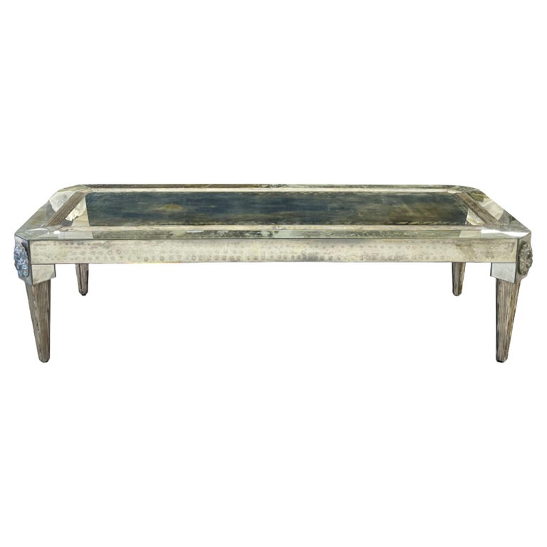 Versace Style Mirrored Cocktail, Low or Coffee Table, Etched Glass, Palatial,