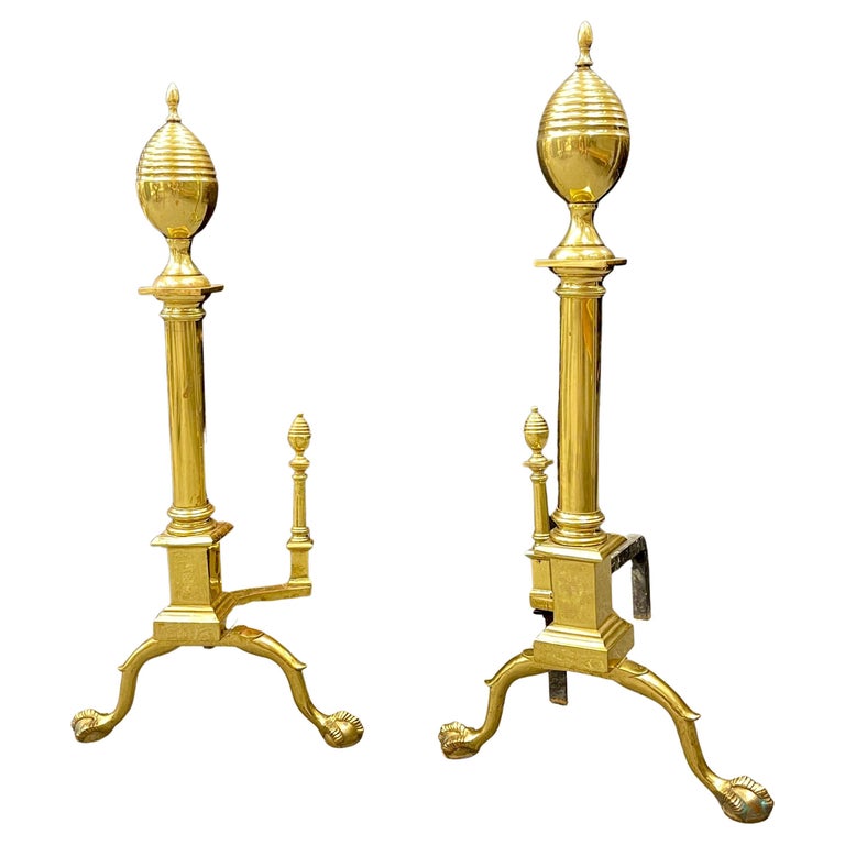 Pair of Large Bronze Georgian Style Andirons
