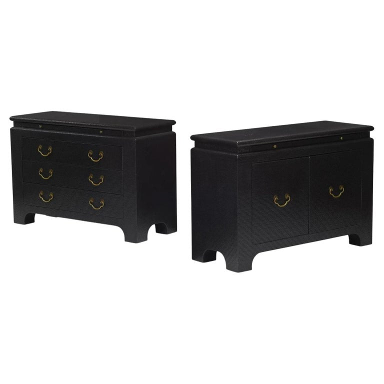 Harrison Van-Horn, Mid-Century Modern Cabinets, Commodes, Black Embossed Leather