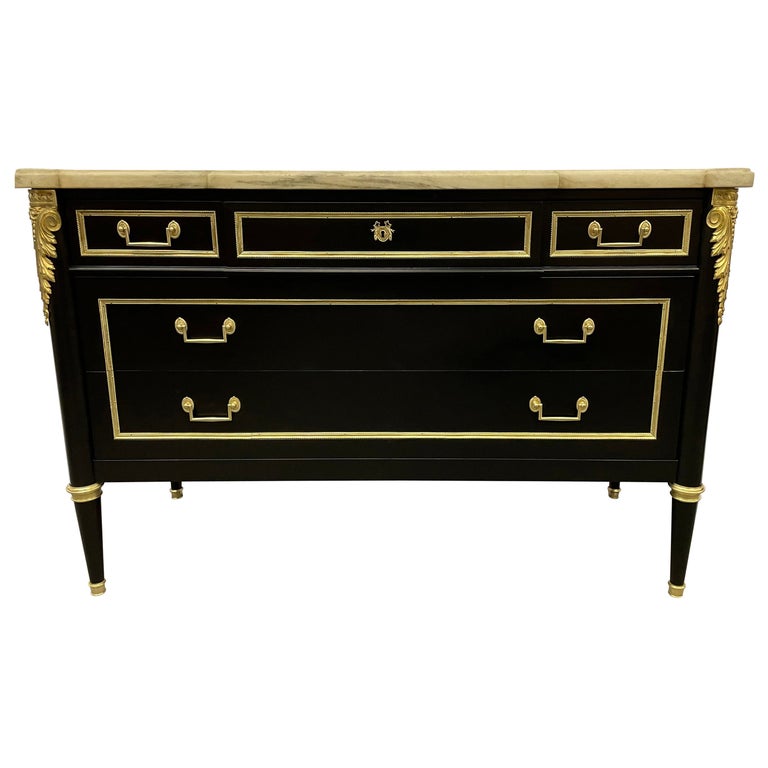 Jansen Louis XVI Style Bronze Mounted Commode with White Marble Top, 1940s