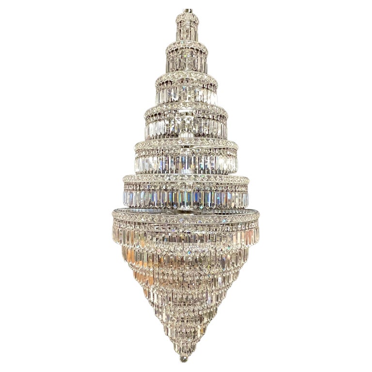 13 Tier Wedding Cake Chandelier. Crystal Prisms. 1970s