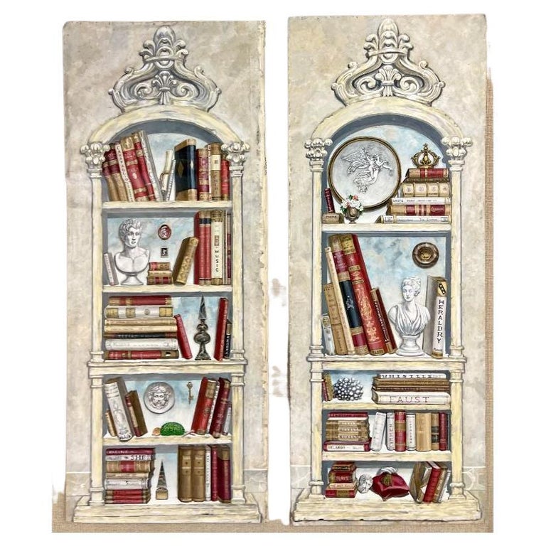 Pair of Oil on Canvas Standing Wall Decoration, Gustavian, Italian Style