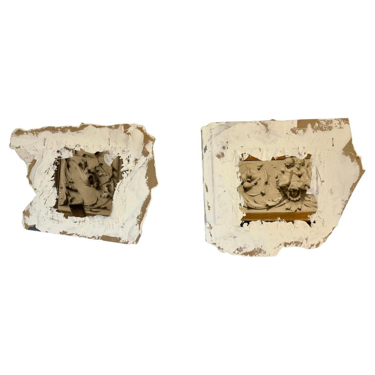 Pair of Hand Painted Architectural Wall Fragments, Plaster, Italian, Venetian Style