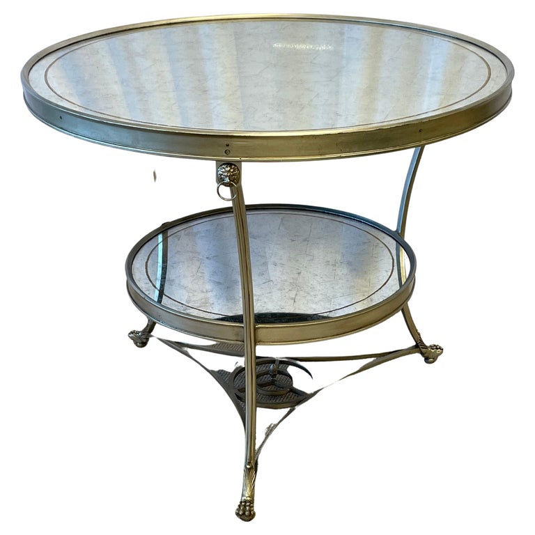 Hollywood Regency Style Mirrored Gueridon, Center Table, Silver Gilt, Lion Heads
