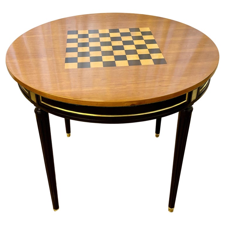 Hollywood Regency Ebony Game, Card Table, Louis XVI Style, Bronze Mounted