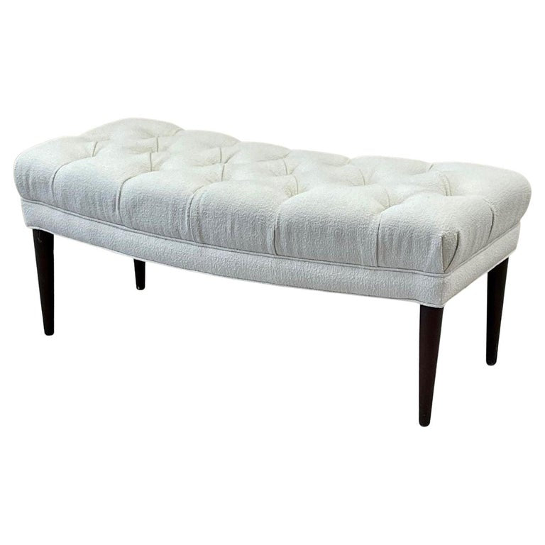 Mid-Century Modern Freeform Tufted Bench, American Designer, Ebony Wood, Bouclé