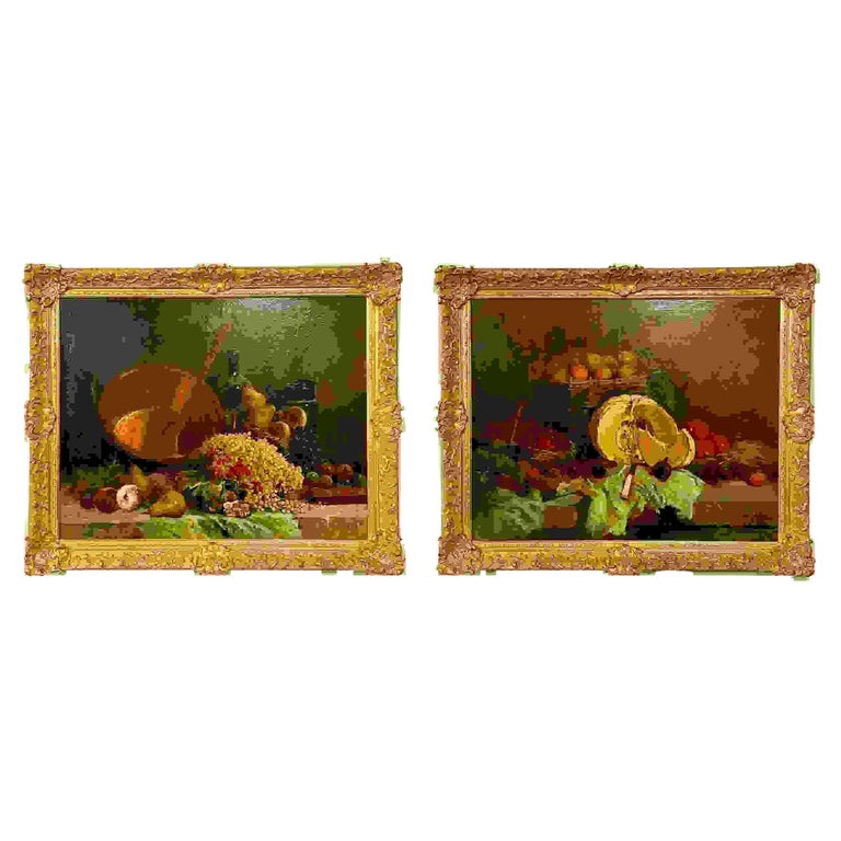 Pair of Oil on Canvas signed Tony Torta, Stilllife, Fruit, Italian