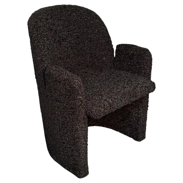 Single Mid-Century Modern Style Arm / Lounge Chair, Black Boucle, Organic Form