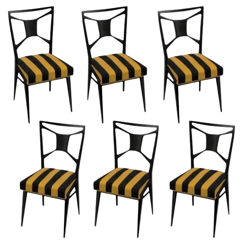 Six Italian Mid-Century Modern Mahogany Dining / Side Chairs, Ico Parisi Style