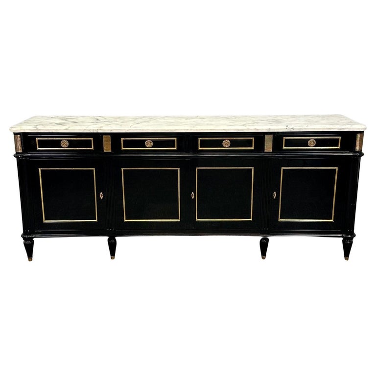 Hollywood Regency Style Black Lacquer Sideboard / Credenza , Maison Jansen Style